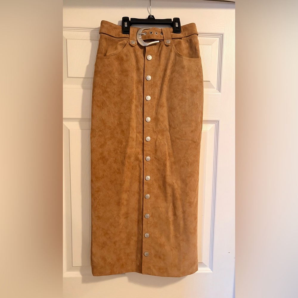 We The Free Camel Button-Down Pencil Skirt
